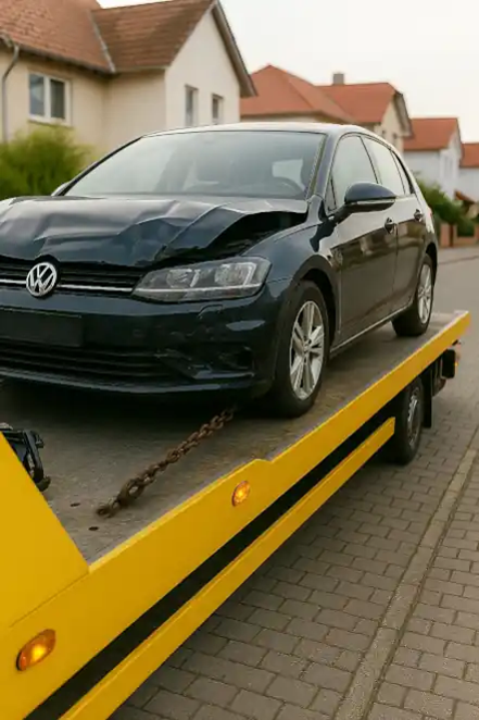 Ein defektes Auto wird zum Autoankauf in Dinslaken abgeschleppt, um es schnell und unkompliziert zu verkaufen.